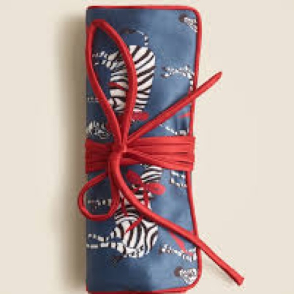 J.crew Zebra Satin Jewelry Roll-up Travel clutch